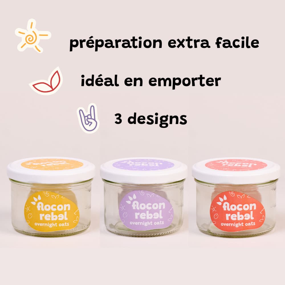 Bocaux Flocon Rebel en verre réutilisables pour une préparation facile d overnight oat porridge
