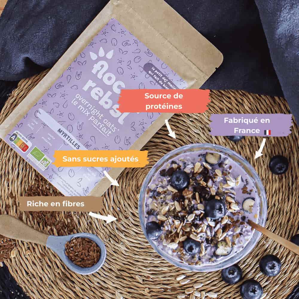 overnight porridge Flocon Rebel Myrtilles benefices nutritionnels pour la santé de ce petit déjeuner rapide et sain