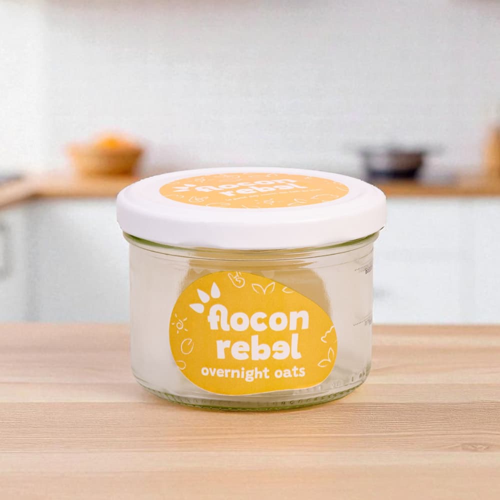 Bocal Flocon Rebel Jaune en verre réutilisables pour une préparation facile d overnight oat porridge 