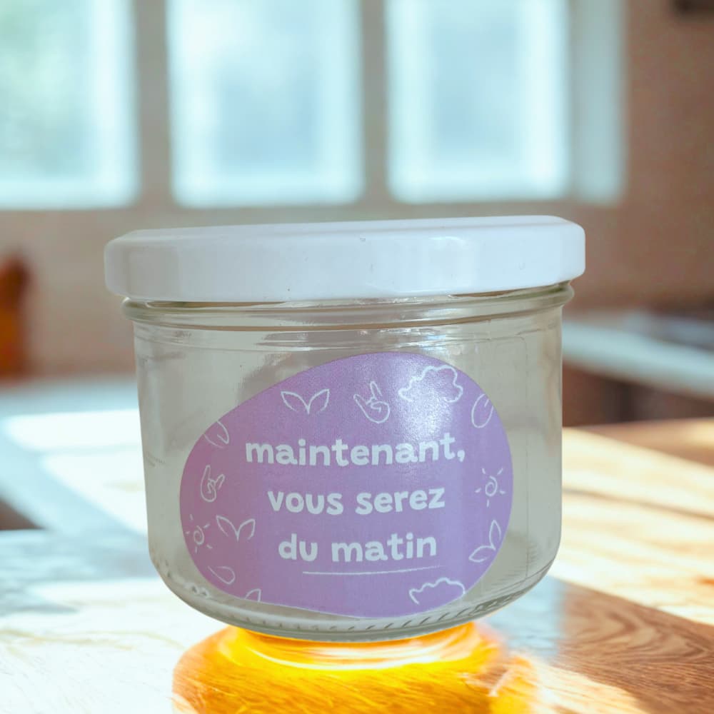 Bocal Flocon Rebel avec la phrase sur le dos : maintenant, vous serez du matin