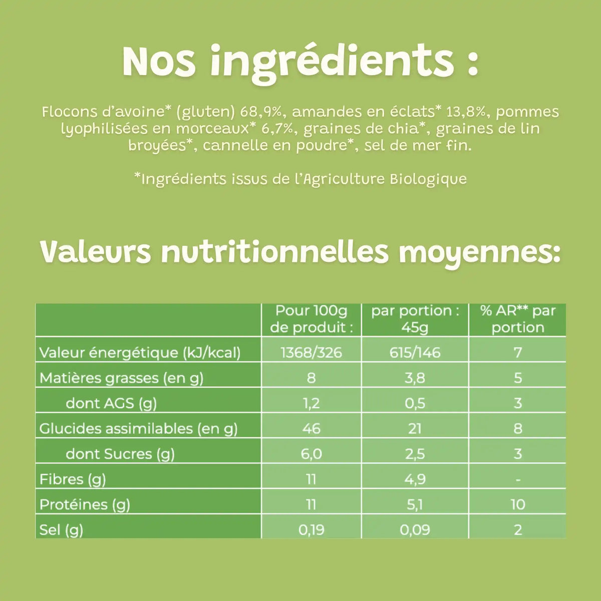 Overnight Oats - Pomme Amande Bio (315g)